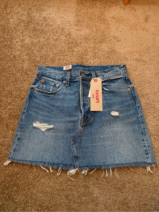 Levi's Dresses & Skirts - Levi's Blue Distressed Denim Mini Skirt with Raw Hem